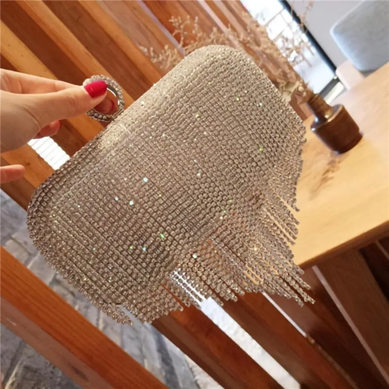 HUFFA Female Evening Bag Clutches, Small Portable Rhinestone Tassels Handbag Purse Nice Gift for Women (Color : Black)