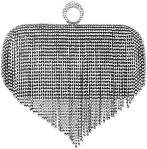 HUFFA Female Evening Bag Clutches, Small Portable Rhinestone Tassels Handbag Purse Nice Gift for Women (Color : Black)