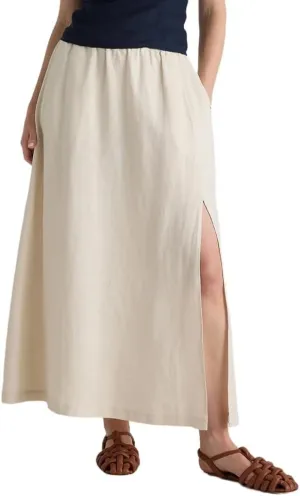 IDEALSANXUN Linen Skirts for Women Summer A Line Elastic High Waisted Long Maxi Skirt with Slit
