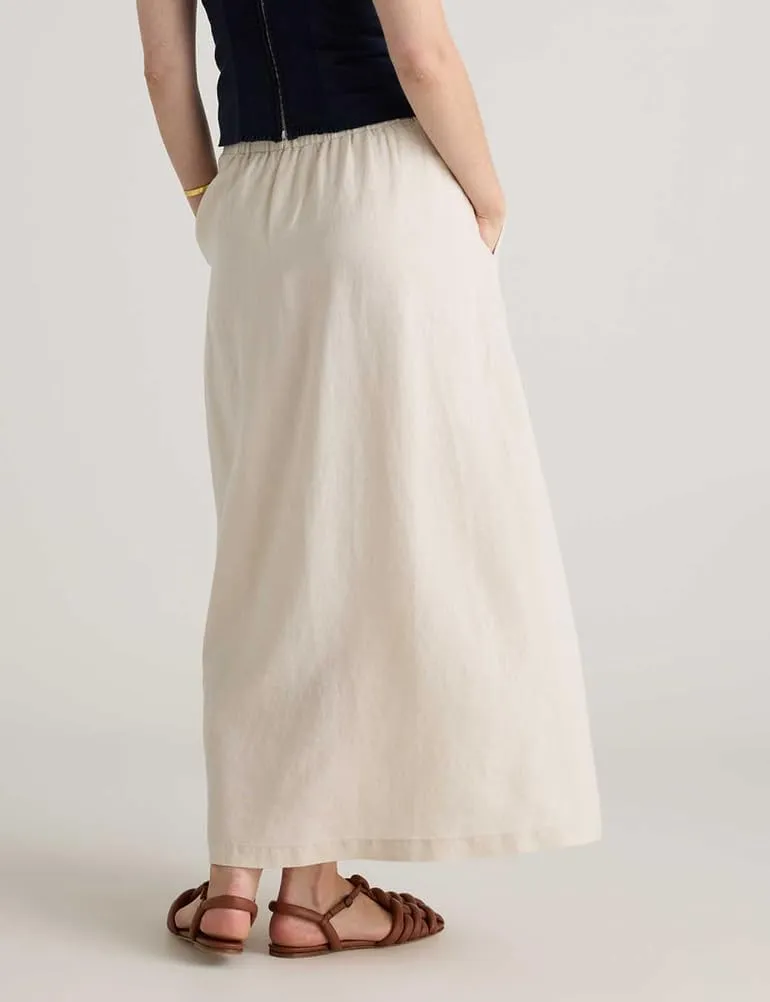 IDEALSANXUN Linen Skirts for Women Summer A Line Elastic High Waisted Long Maxi Skirt with Slit