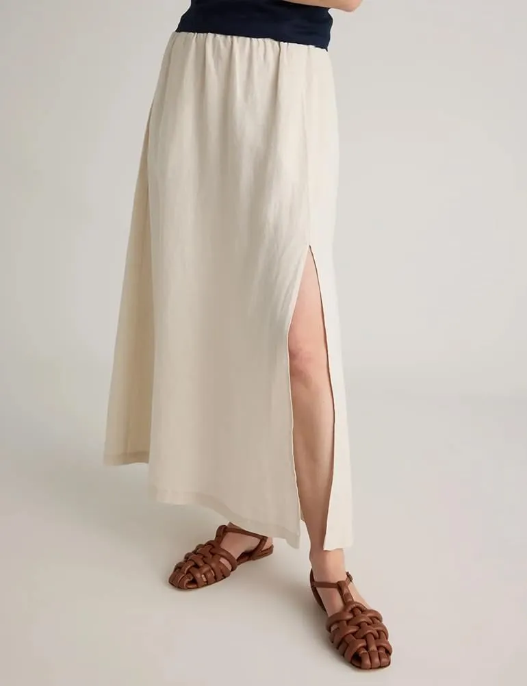 IDEALSANXUN Linen Skirts for Women Summer A Line Elastic High Waisted Long Maxi Skirt with Slit