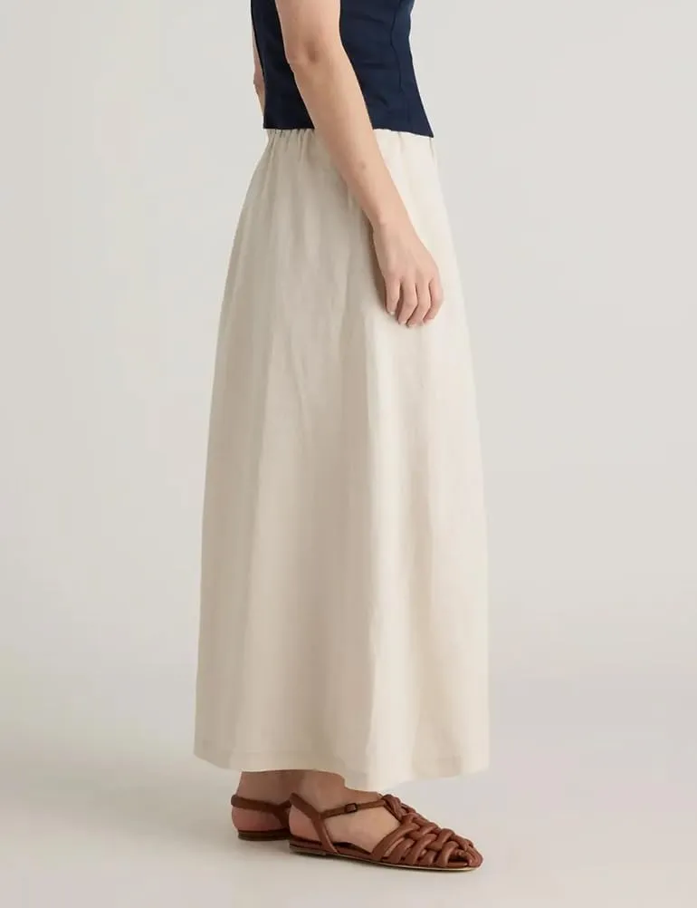 IDEALSANXUN Linen Skirts for Women Summer A Line Elastic High Waisted Long Maxi Skirt with Slit