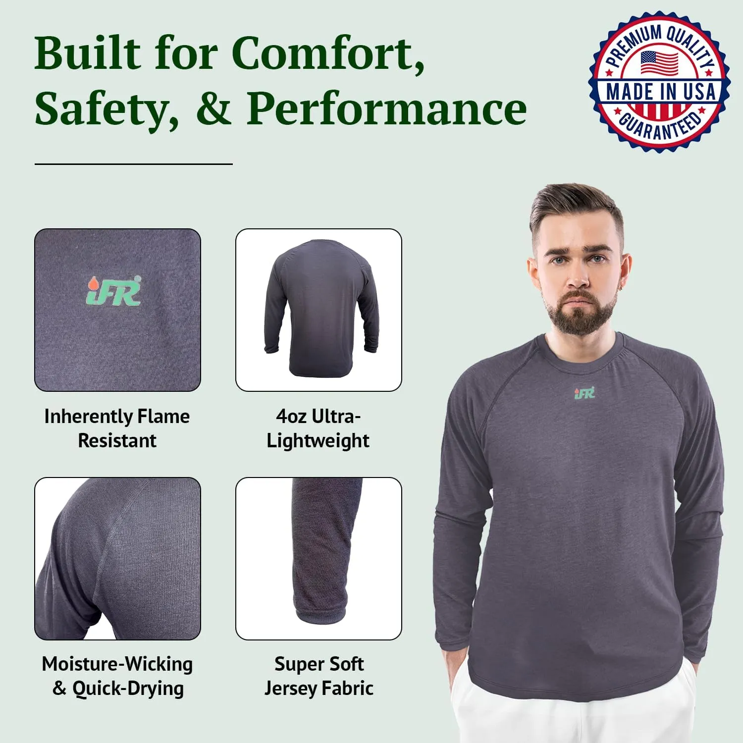 iFR Base Layer - Mens Long Sleeve Tee Shirts - Fire Resistant Shirts for Men - Fire Resistant Clothing
