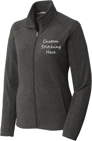 INK STITCH Women L235 Custom Design Your Own Stitching Logo Texts Heather Microfleece Jackets - 4 Colors
