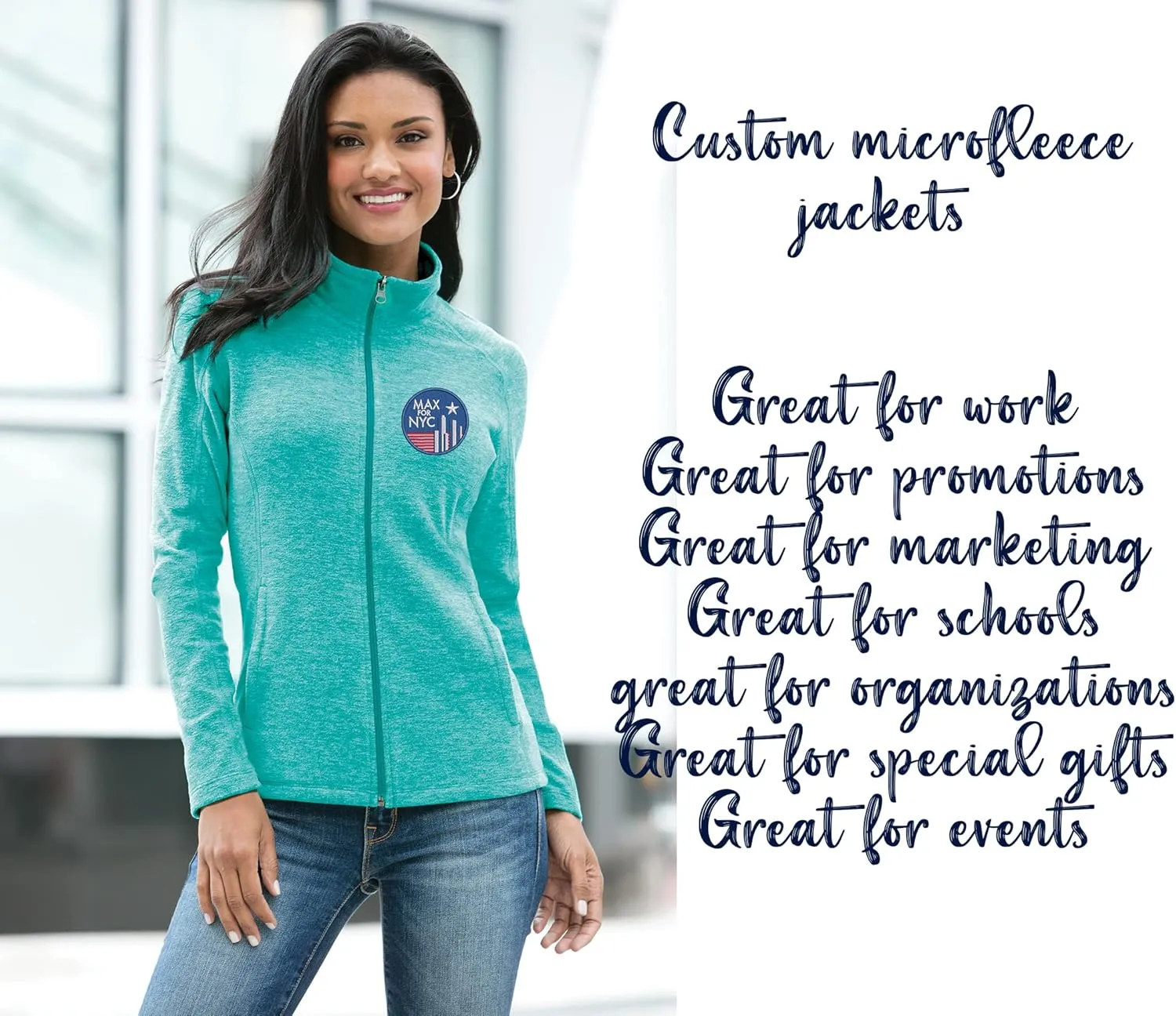 INK STITCH Women L235 Custom Design Your Own Stitching Logo Texts Heather Microfleece Jackets - 4 Colors