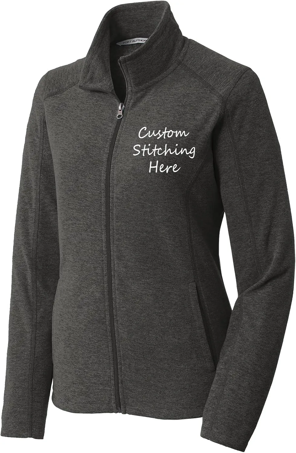 INK STITCH Women L235 Custom Design Your Own Stitching Logo Texts Heather Microfleece Jackets - 4 Colors