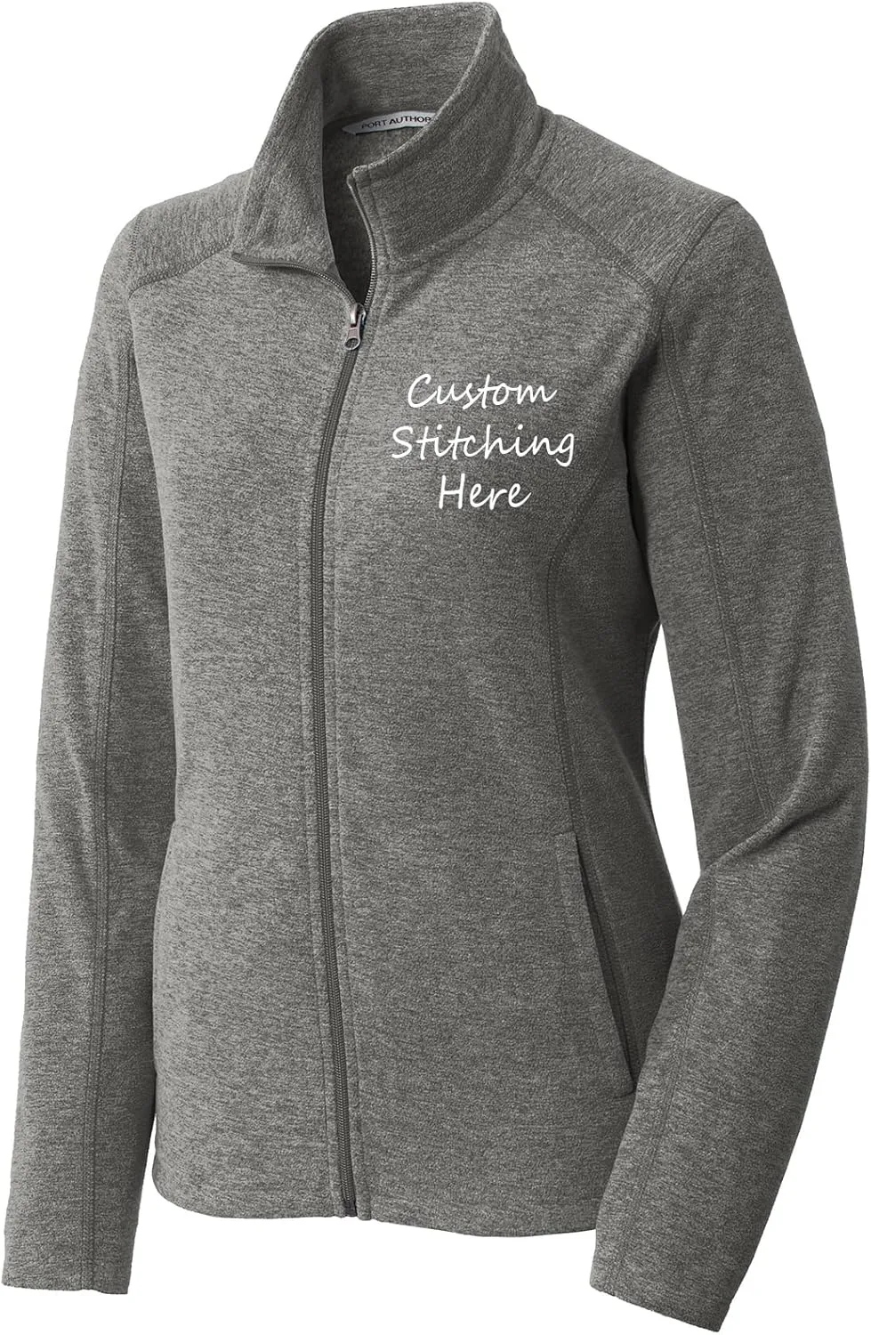 INK STITCH Women L235 Custom Design Your Own Stitching Logo Texts Heather Microfleece Jackets - 4 Colors