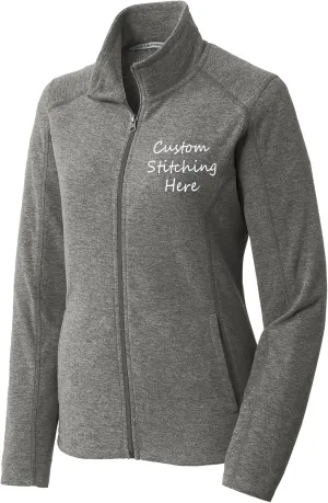 INK STITCH Women L235 Custom Design Your Own Stitching Logo Texts Heather Microfleece Jackets - 4 Colors