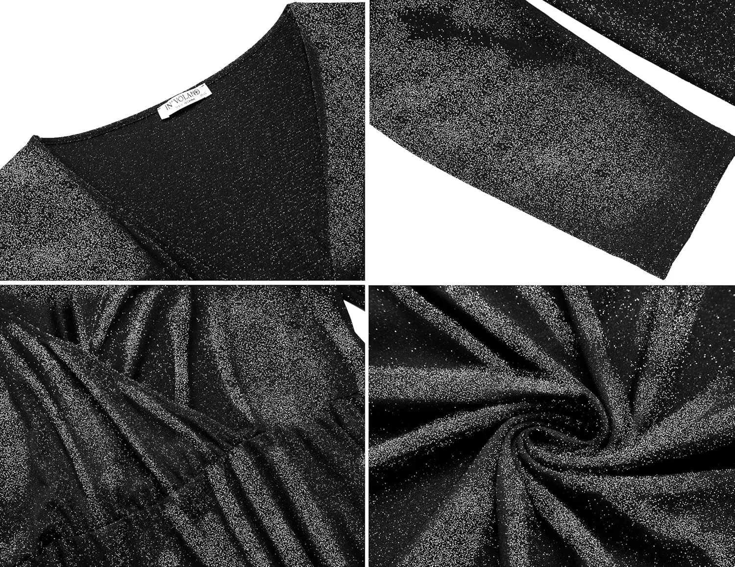 IN'VOLAND Plus Size Womens Glitter Dress V Neck Long Sleeve Ruffle Hem Swing Club Cocktail Party Dresses