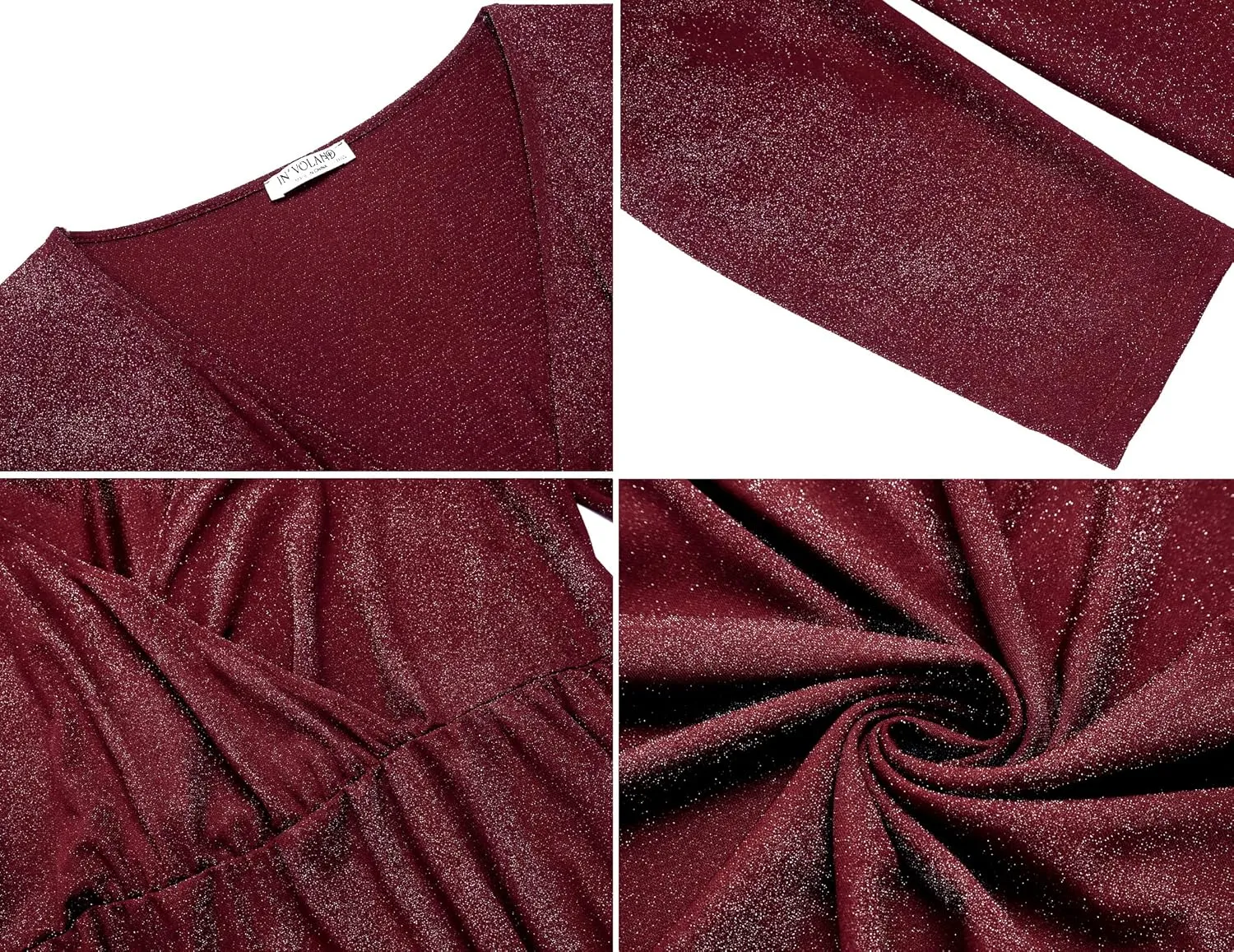 IN'VOLAND Plus Size Womens Glitter Dress V Neck Long Sleeve Ruffle Hem Swing Club Cocktail Party Dresses