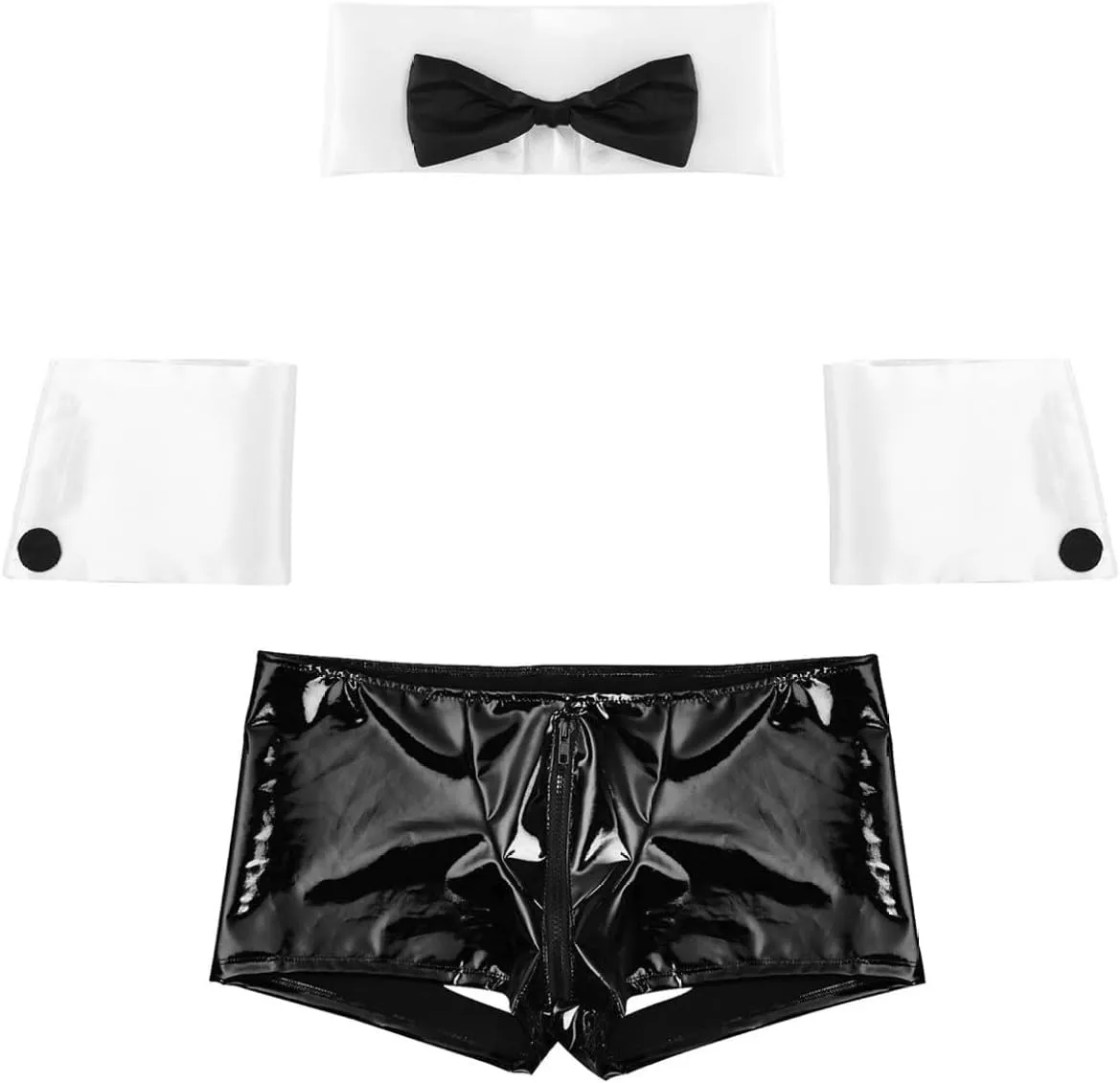 JanJean Mens Gentleman Lingerie Sets Zipper Pouch Open Butt Boxer Briefs Underwear with Collar and Cuffs