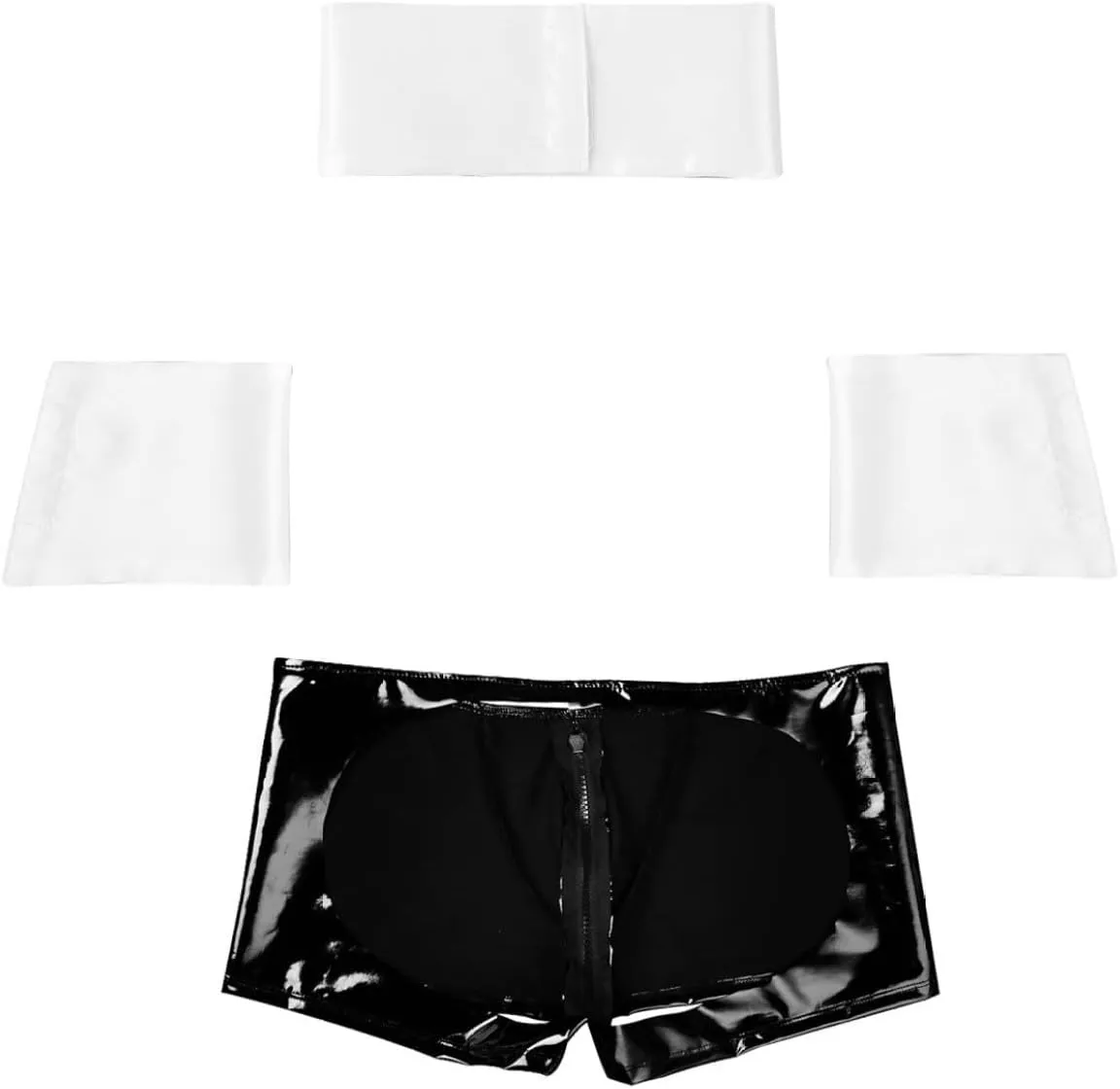 JanJean Mens Gentleman Lingerie Sets Zipper Pouch Open Butt Boxer Briefs Underwear with Collar and Cuffs