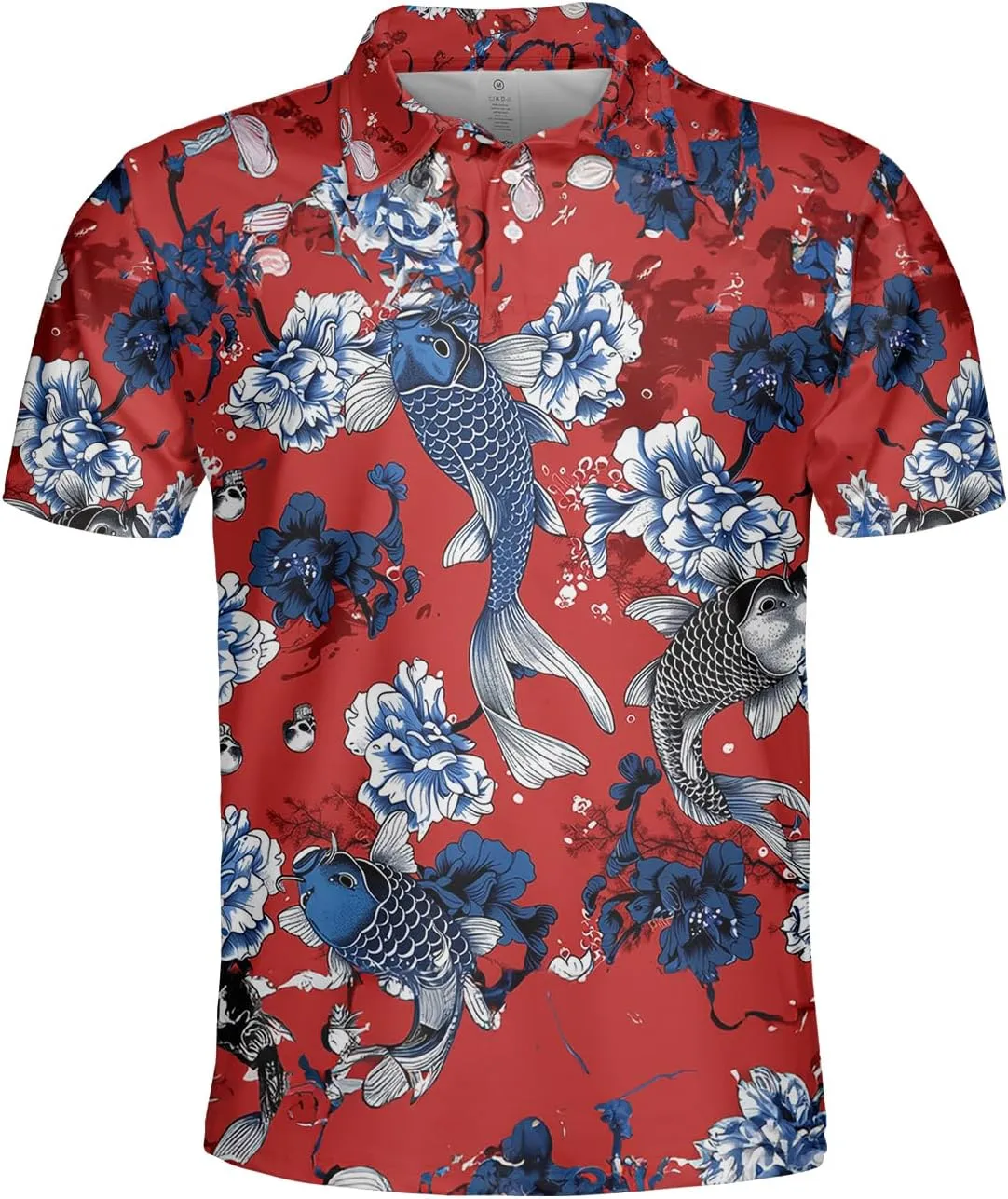 Japanese Koi Polo Shirts for Men Holiday Party- Koi Fish Golf Fit Short Sleeve Polo Shirts S49