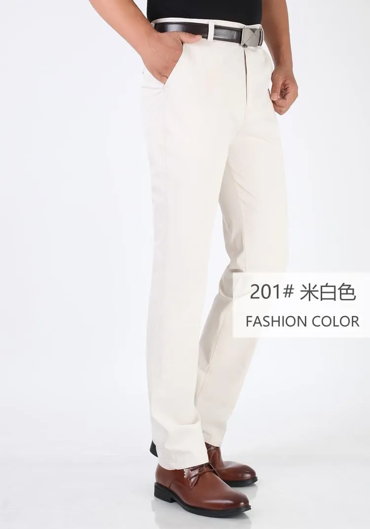 JinXuanYa Men's Slim-Fit Casual Chino Pant Spring Thick Double Pleated Loose Cotton High Waist