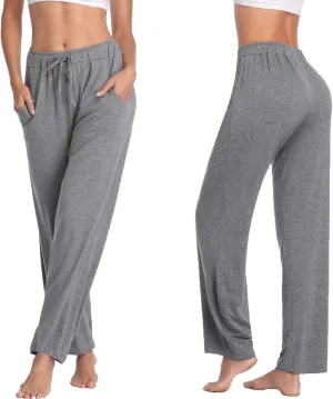 Jorlyen Women's Yoga Pants Long Modal Comfy Drawstring Trousers Loose Straight-Leg for Yoga Running Sporting with Pockets