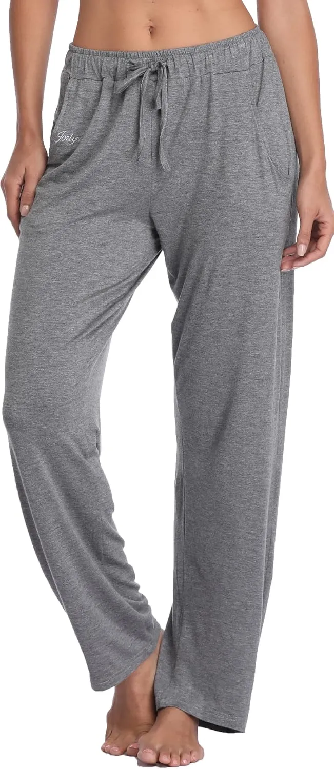 Jorlyen Women's Yoga Pants Long Modal Comfy Drawstring Trousers Loose Straight-Leg for Yoga Running Sporting with Pockets
