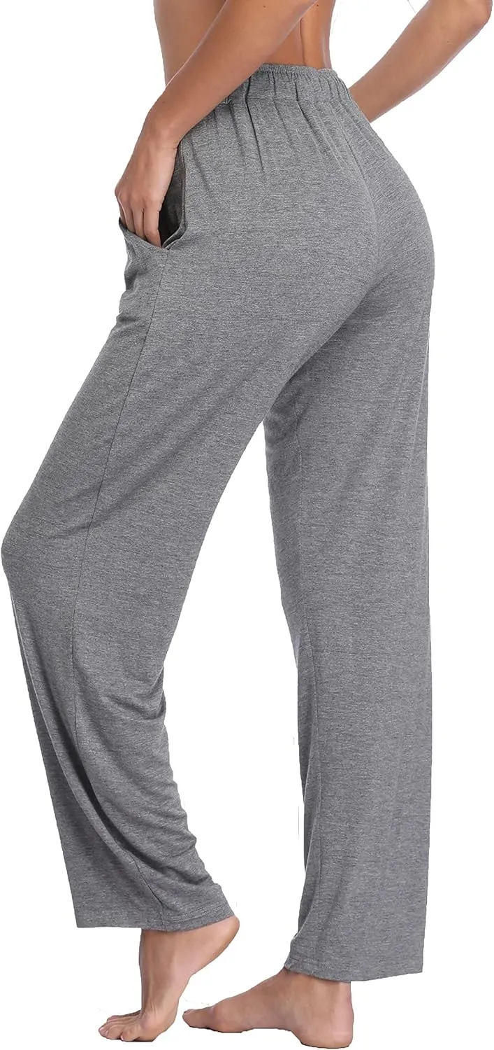 Jorlyen Women's Yoga Pants Long Modal Comfy Drawstring Trousers Loose Straight-Leg for Yoga Running Sporting with Pockets
