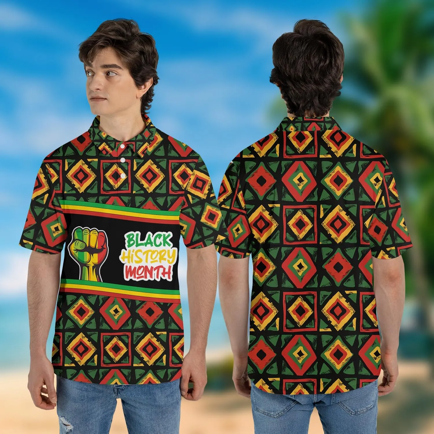 Juneteenth Polo Shirts for Men-Black History Golf Moisture Dry Fit Short Sleeve Shirts S36
