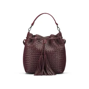 Kelly Woven Leather Bucket Bag - Burgundy