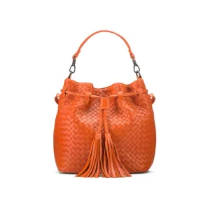 Kelly Woven Leather Bucket Bag - Orange