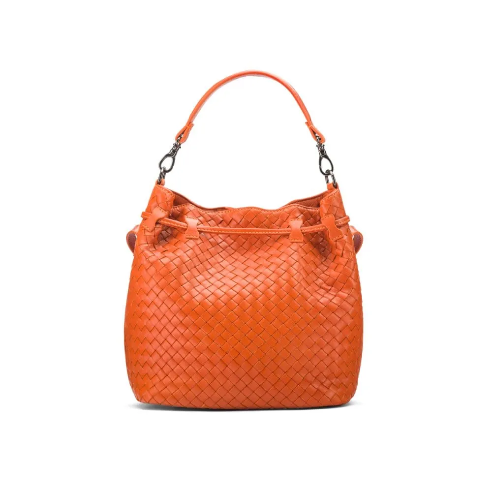 Kelly Woven Leather Bucket Bag - Orange
