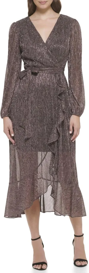 kensie Women's Balloon Sleeve Tie Waist Midi Dress