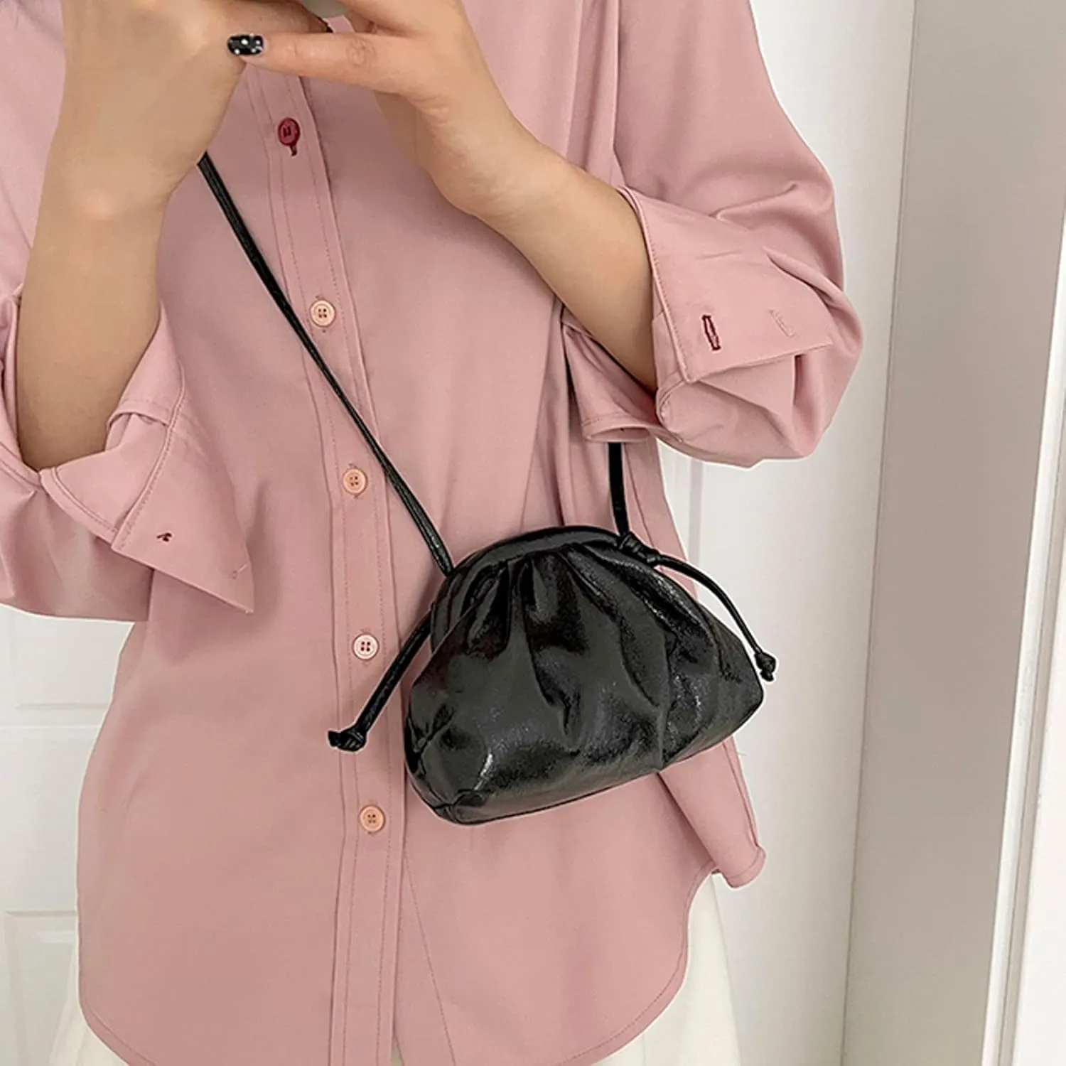 Ladies Crossbody Bag Clutch Clutch Clutch Clutches Large Capacity Pleated Bag Single Shoulder Cute (Black, One Size)