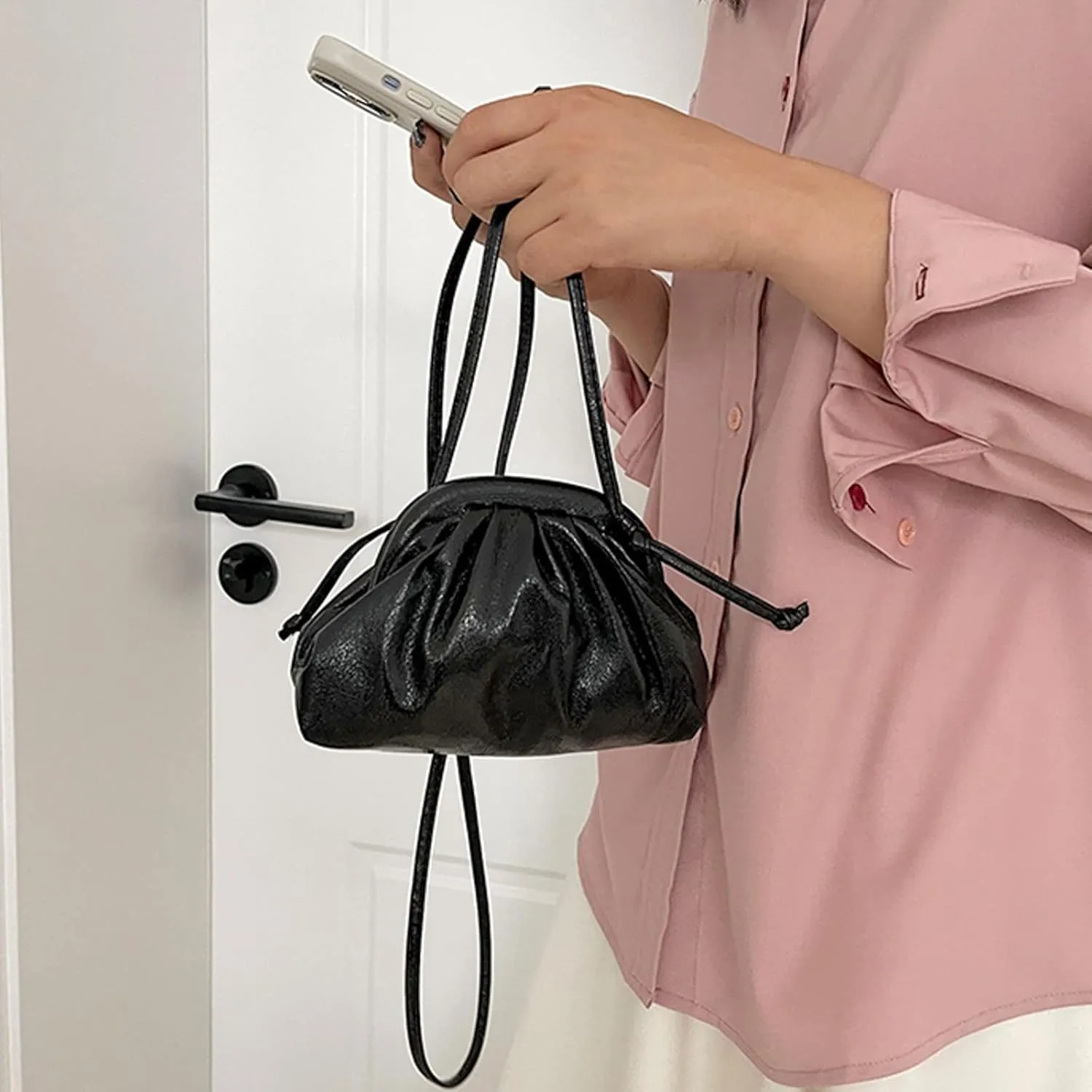 Ladies Crossbody Bag Clutch Clutch Clutch Clutches Large Capacity Pleated Bag Single Shoulder Cute (Black, One Size)