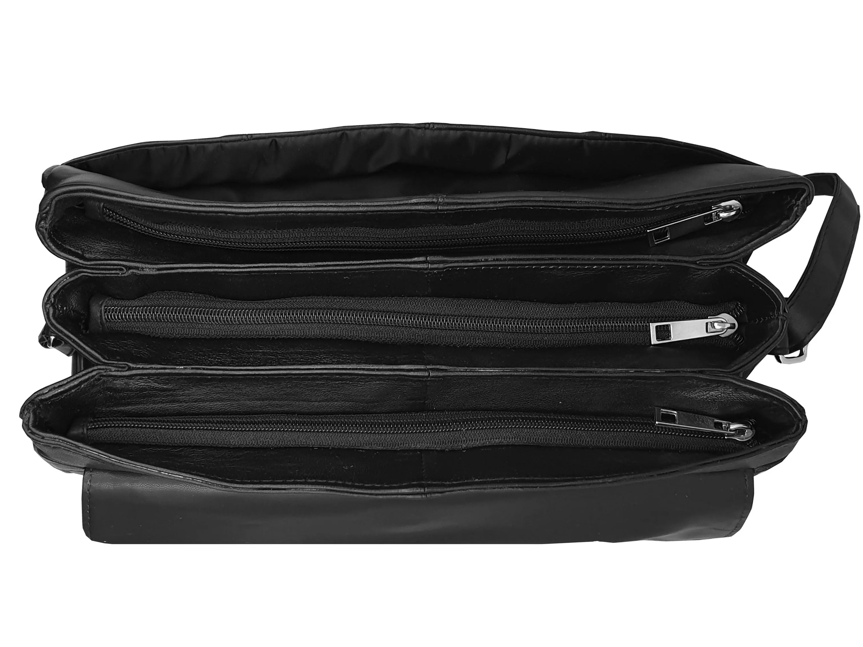 Ladies Leather Designer Handbag - Black Cross Body Medium Size Bag 975