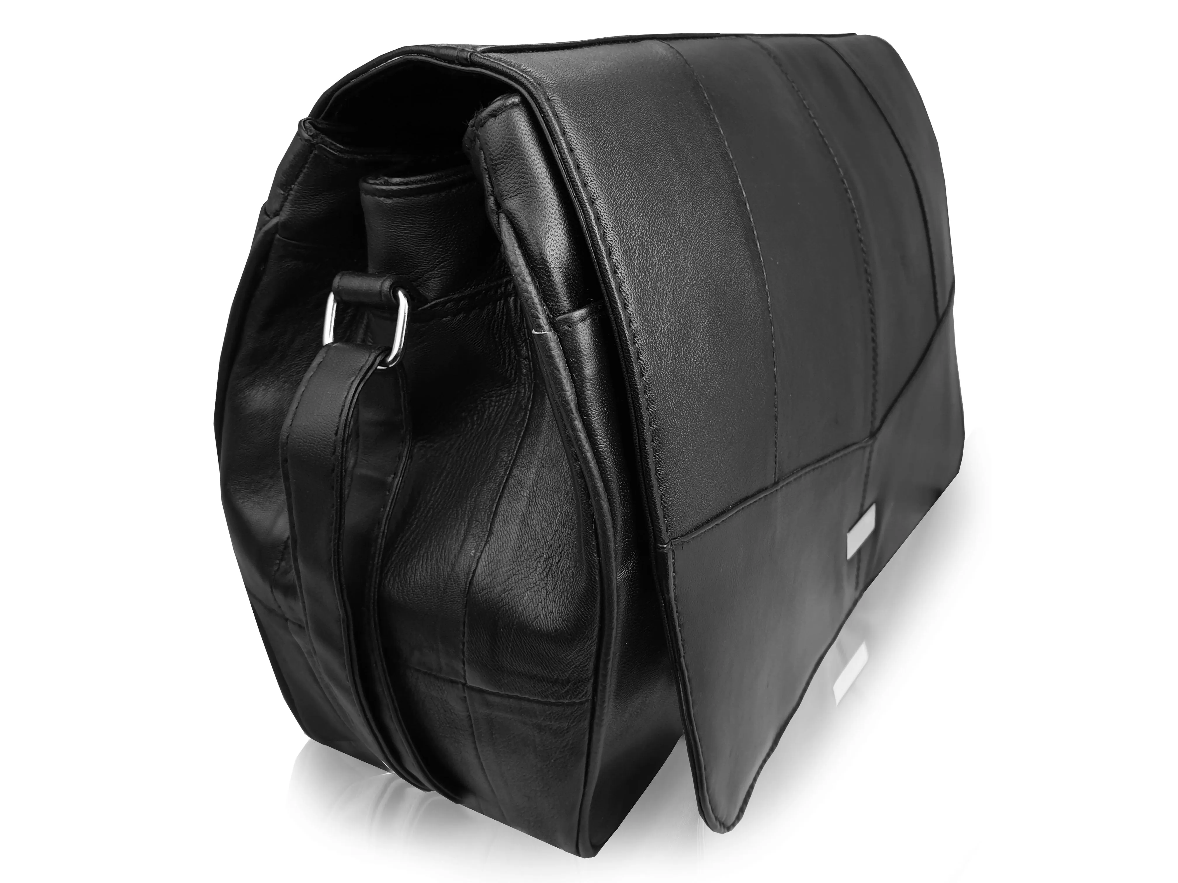 Ladies Leather Designer Handbag - Black Cross Body Medium Size Bag 975