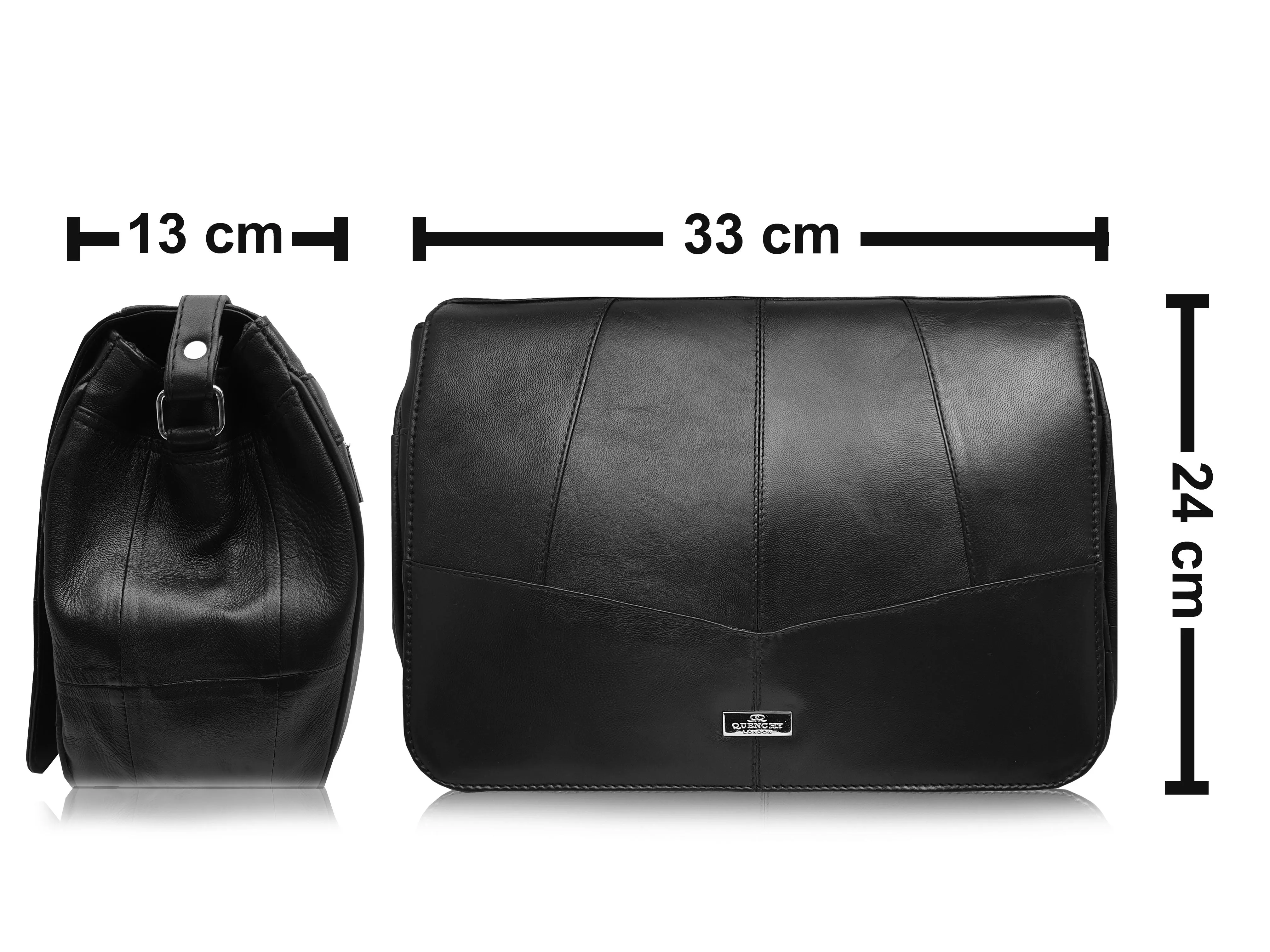 Ladies Leather Designer Handbag - Black Cross Body Medium Size Bag 975