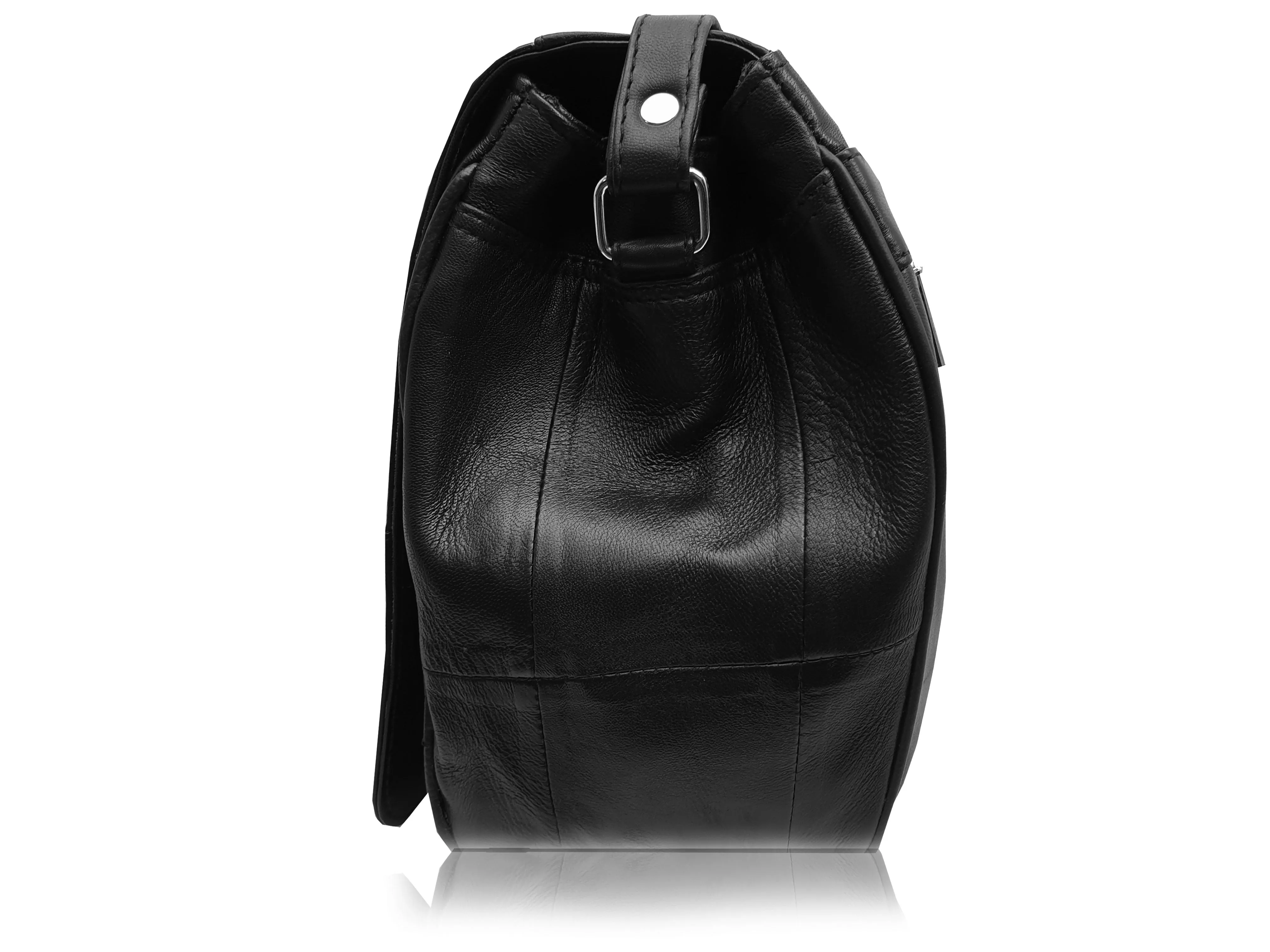 Ladies Leather Designer Handbag - Black Cross Body Medium Size Bag 975