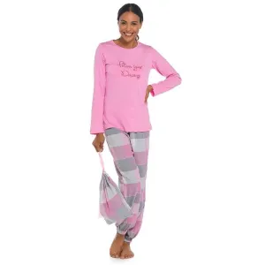 Ladies Pink Check Cuffed Pant Pyjamas In A Bag
