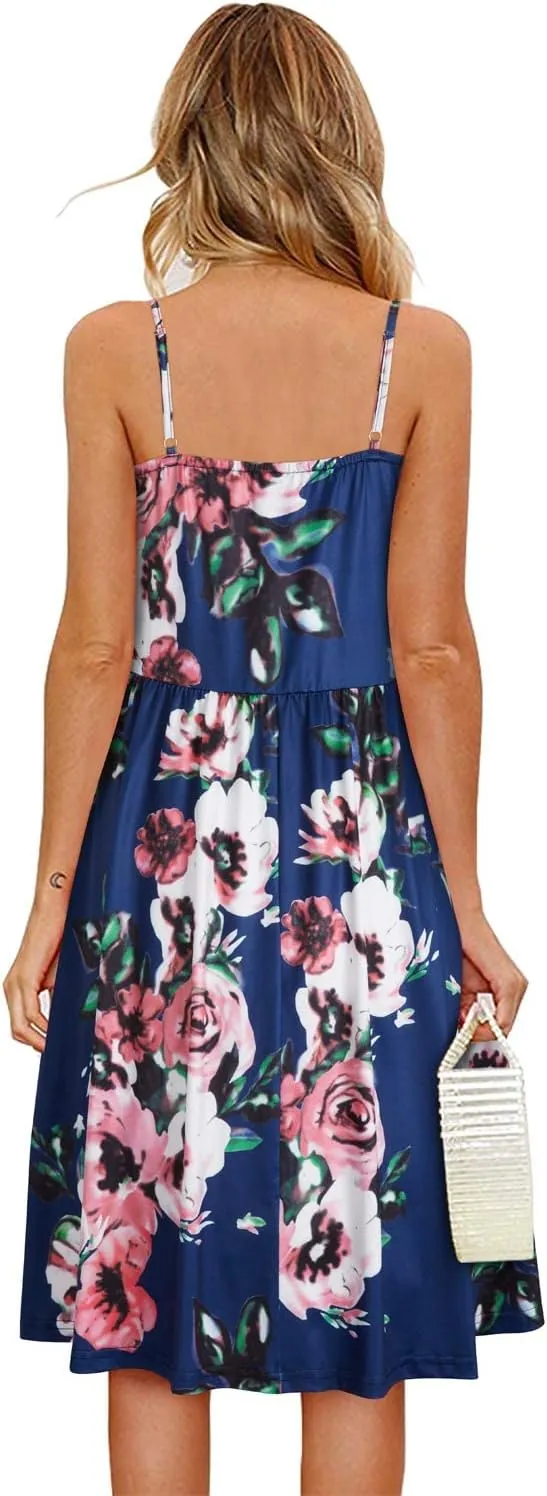 LAISHEN Women's 2024 Summer Casual Sundress V Neck Spaghetti Strap Lace Floral Beach Vacation Midi Dress