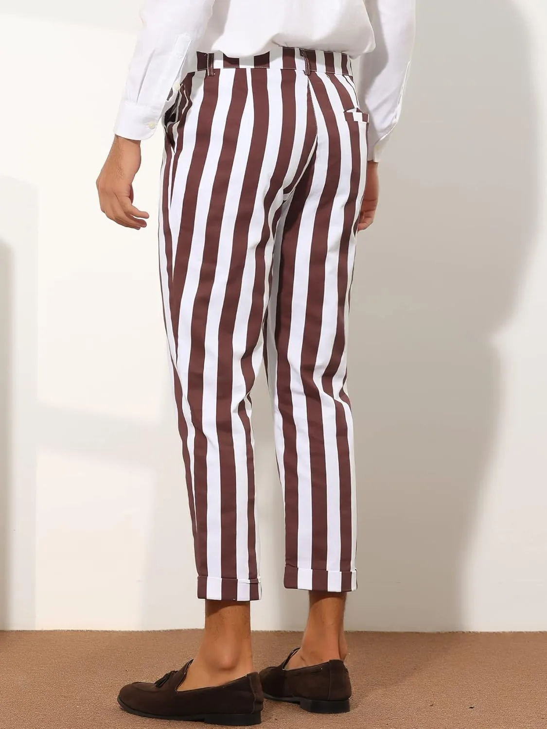 Lars Amadeus Striped Business Pants for Men's Slim Fit Flat Front Tapered Office Cropped Pants