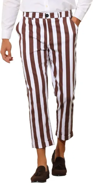 Lars Amadeus Striped Business Pants for Men's Slim Fit Flat Front Tapered Office Cropped Pants