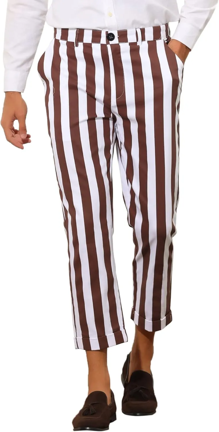 Lars Amadeus Striped Business Pants for Men's Slim Fit Flat Front Tapered Office Cropped Pants