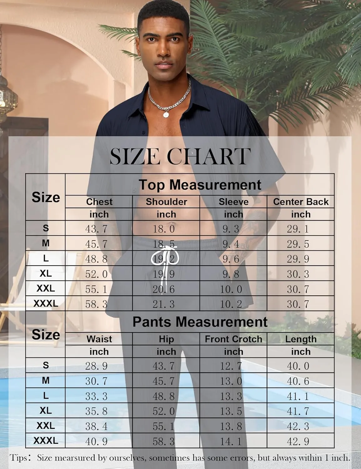 LecGee Men's 2 Piece Vertical Striped Textured Outfits Summer Casual Button Down Shirts And Pants Matching Sets