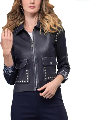 Lena Gabrielle Faux Leather Jacket with Lined Cuffs & Collar, BCJ8951C