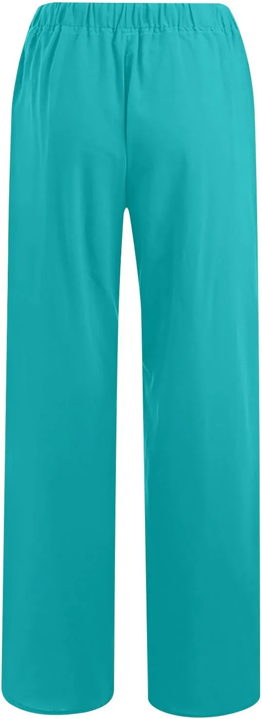 Linen Pants Women Casual Linen High Waist Pant Loose Fit Summer Pants Trousers Cotton Linen Palazzo Pants with Pockets