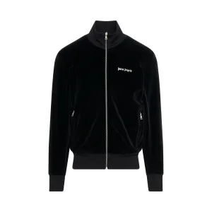 Logo Printed Velvet Track Jacket in Black