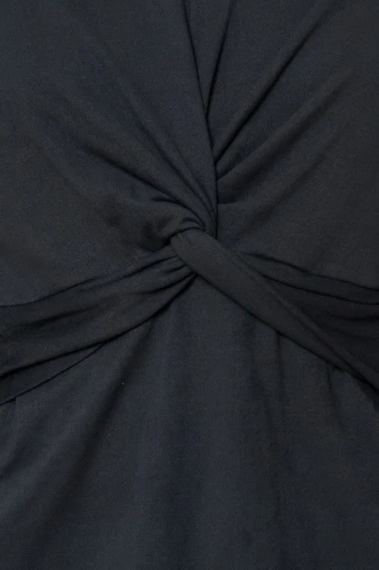 Long Sleeve Collared Front Knot Top