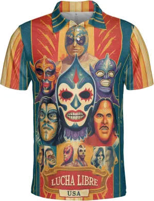 Lucha Libre Polo Shirts for Men - Luchador Mask Mens Quick Dry Short Sleeve Polo Shirts Series 26