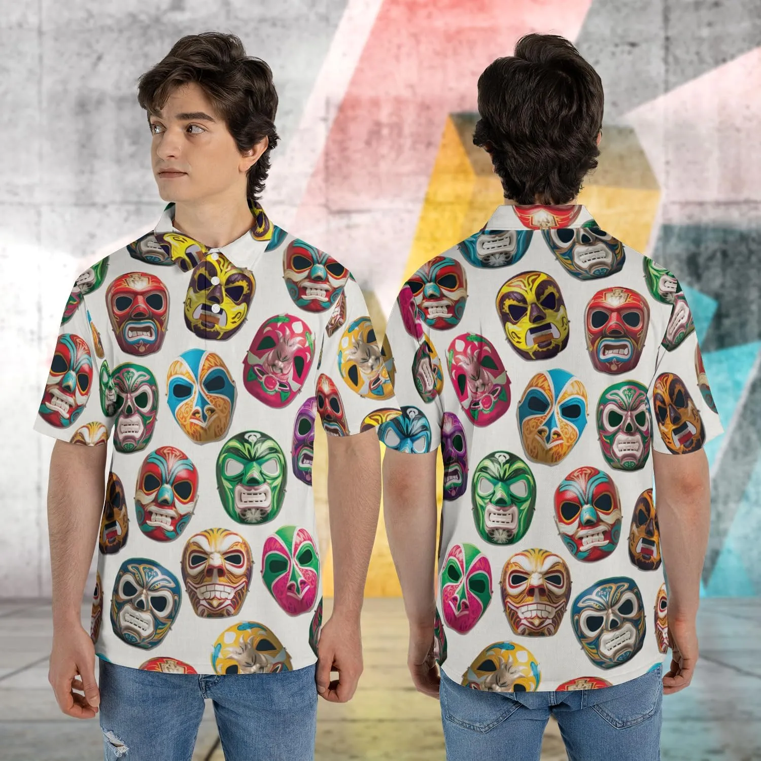 Lucha Libre Polo Shirts for Men - Luchador Mask Mens Quick Dry Short Sleeve Polo Shirts Series 26