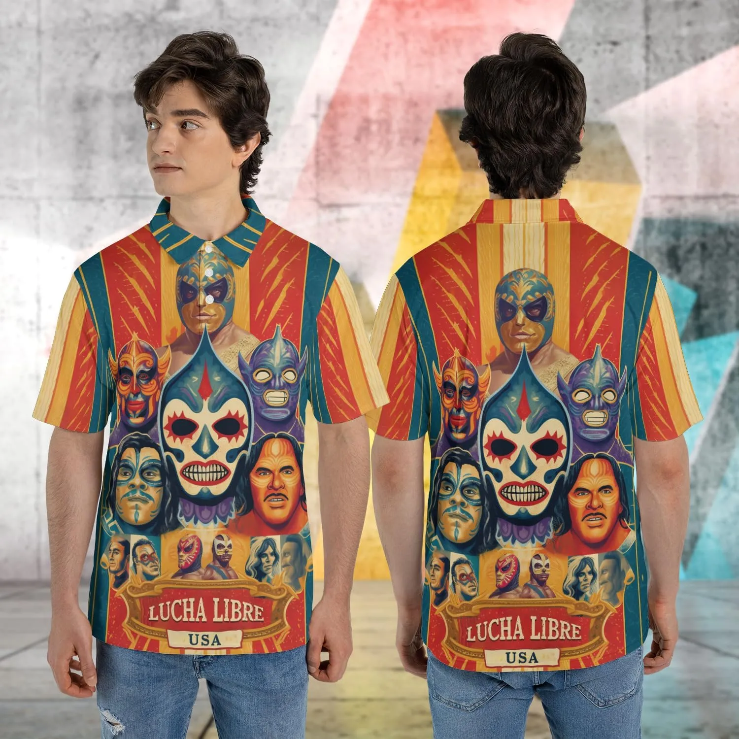 Lucha Libre Polo Shirts for Men - Luchador Mask Mens Quick Dry Short Sleeve Polo Shirts Series 26
