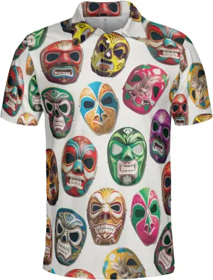 Lucha Libre Polo Shirts for Men - Luchador Mask Mens Quick Dry Short Sleeve Polo Shirts Series 26