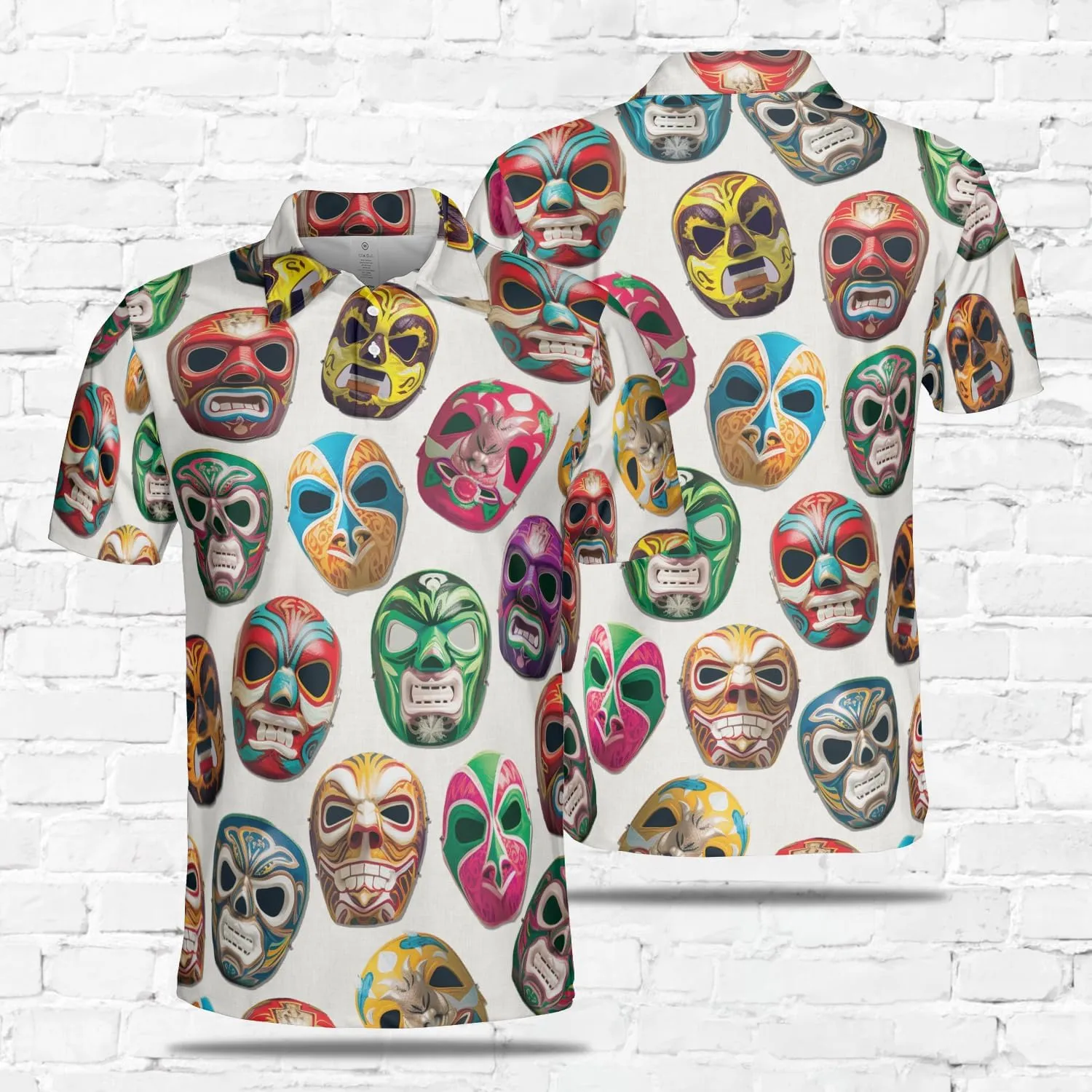Lucha Libre Polo Shirts for Men - Luchador Mask Mens Quick Dry Short Sleeve Polo Shirts Series 26