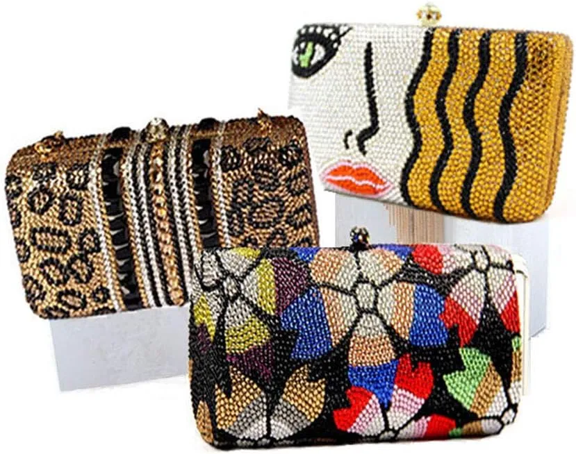 Luxury Crystal Evening Bag Handmade Gold Sequins Rhinestones Vintage Satin Lady Party Wedding Clutches Purse