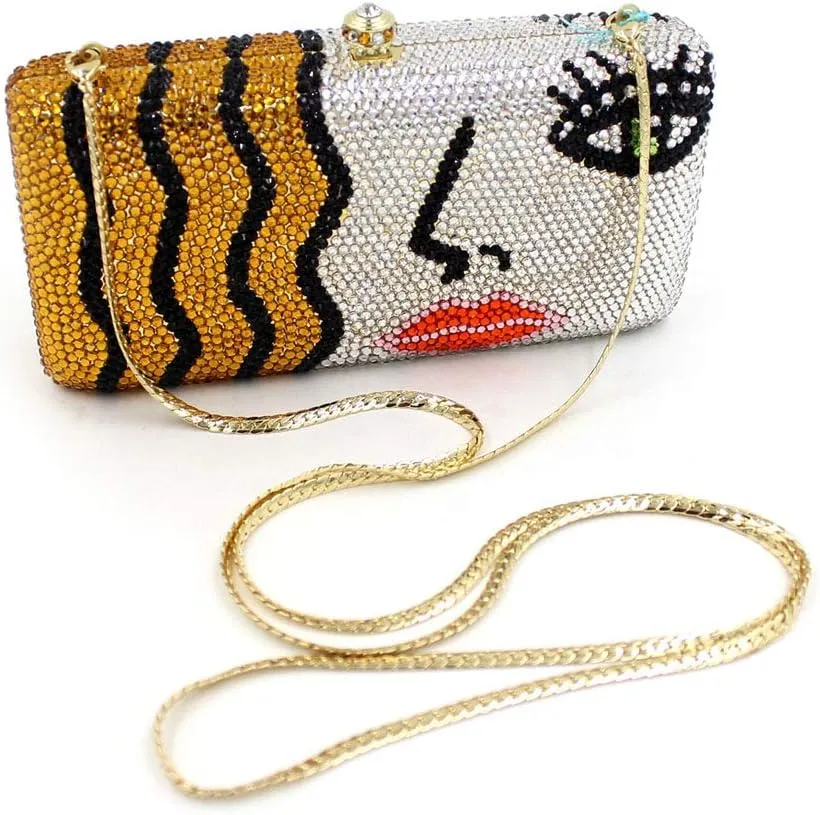 Luxury Crystal Evening Bag Handmade Gold Sequins Rhinestones Vintage Satin Lady Party Wedding Clutches Purse