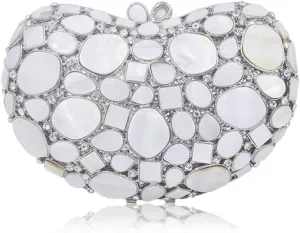 Marble Heart Shape Precious Stone Crystal Evening Bags Cocktail Bride Wedding Clutches Handbags Banquet Bags